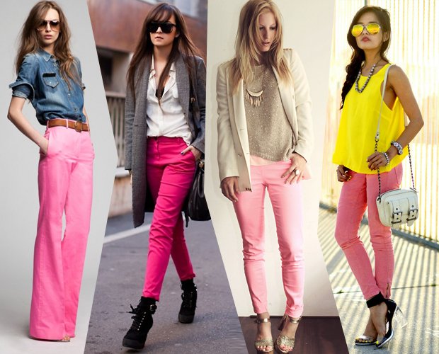 Интересные варианты с чем носить розовые брюки